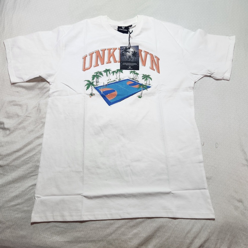 UNKNWN Lebron Miami Basketball Court  T-Shirt White Men's Size M Streetwear NWT